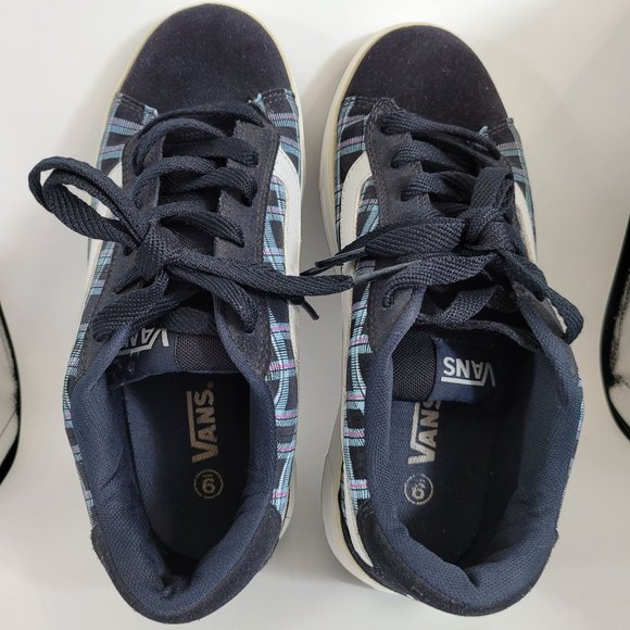 Vintage Vans Mercer Blue Plaid with White Side Stripe Suede Sneakers Womens US 9 - Picture 4 of 7